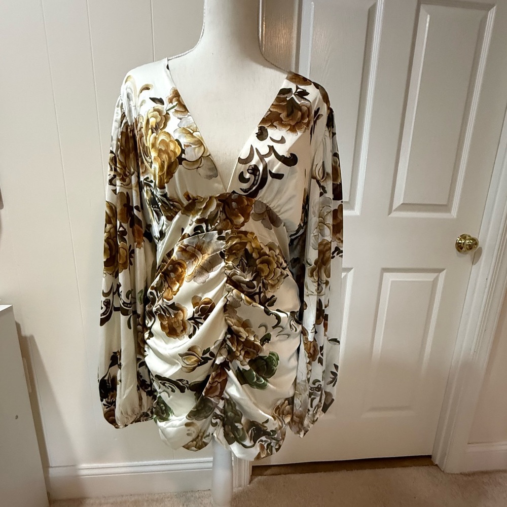 Showpo Cream Ruched Wrap Blouse